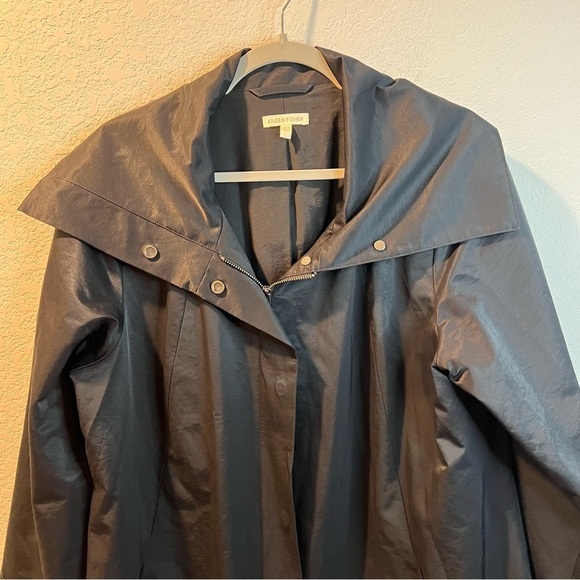 Women’s Eileen Fisher black mid length cotton blend all season zip up jacket L - Picture 3 of 7